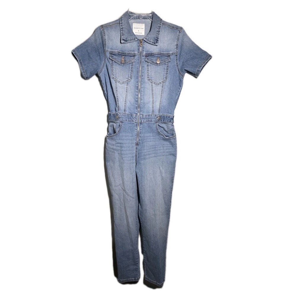 Celebrity Pink Size Sm. Blue Jean Denim Jumpsuit Coveralls Boiler Jumper Stretch